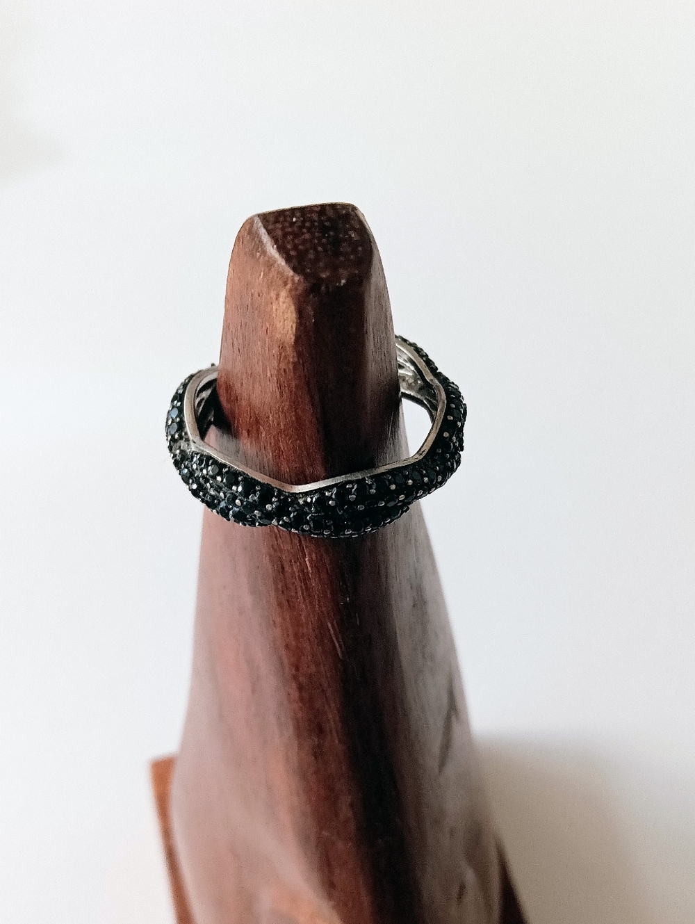 Sterling Silver 925 Pavé Black Diamond Ring in Blackened Platinum Size 7.5